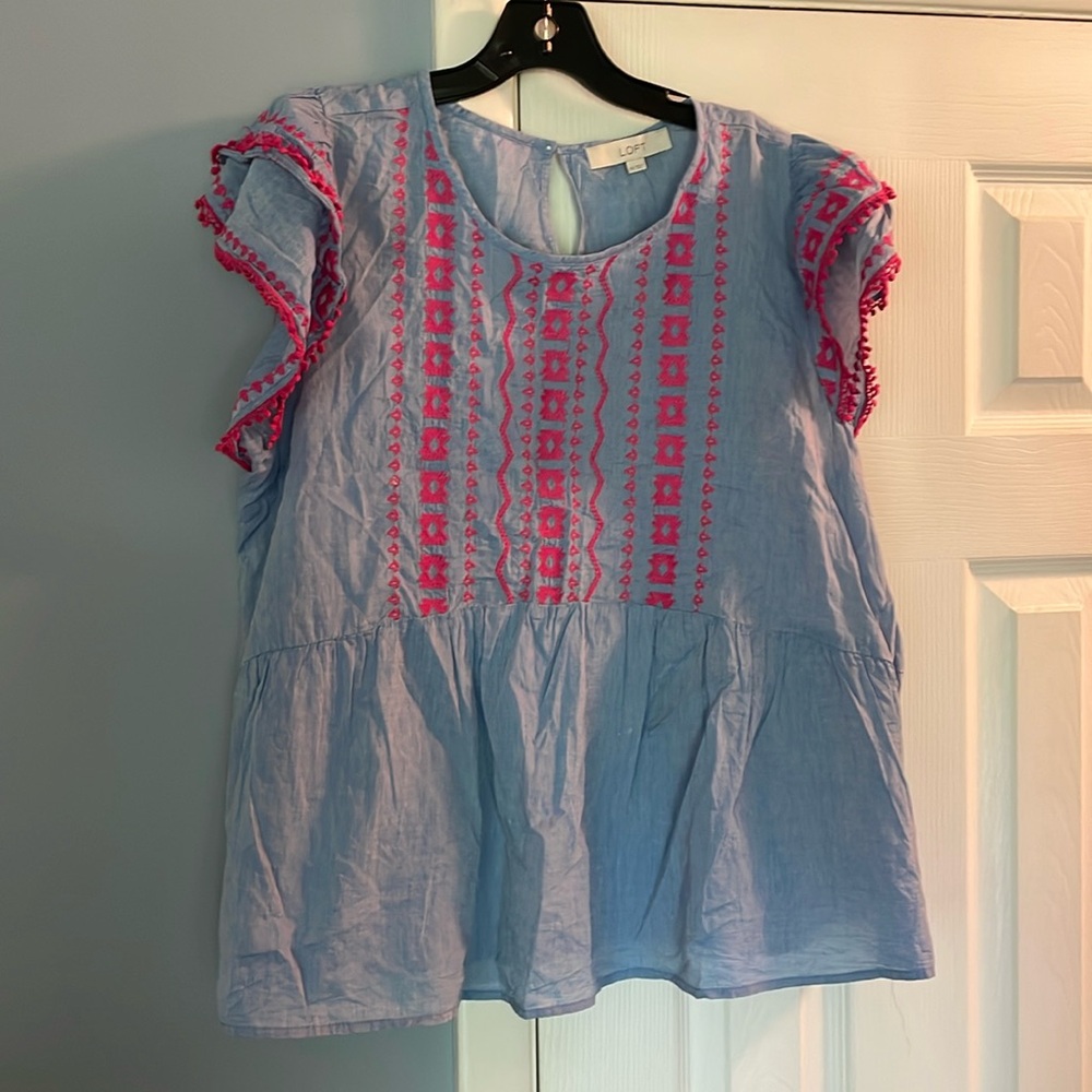 Loft blouse. Size XXL great condition! Pink and denim blue.